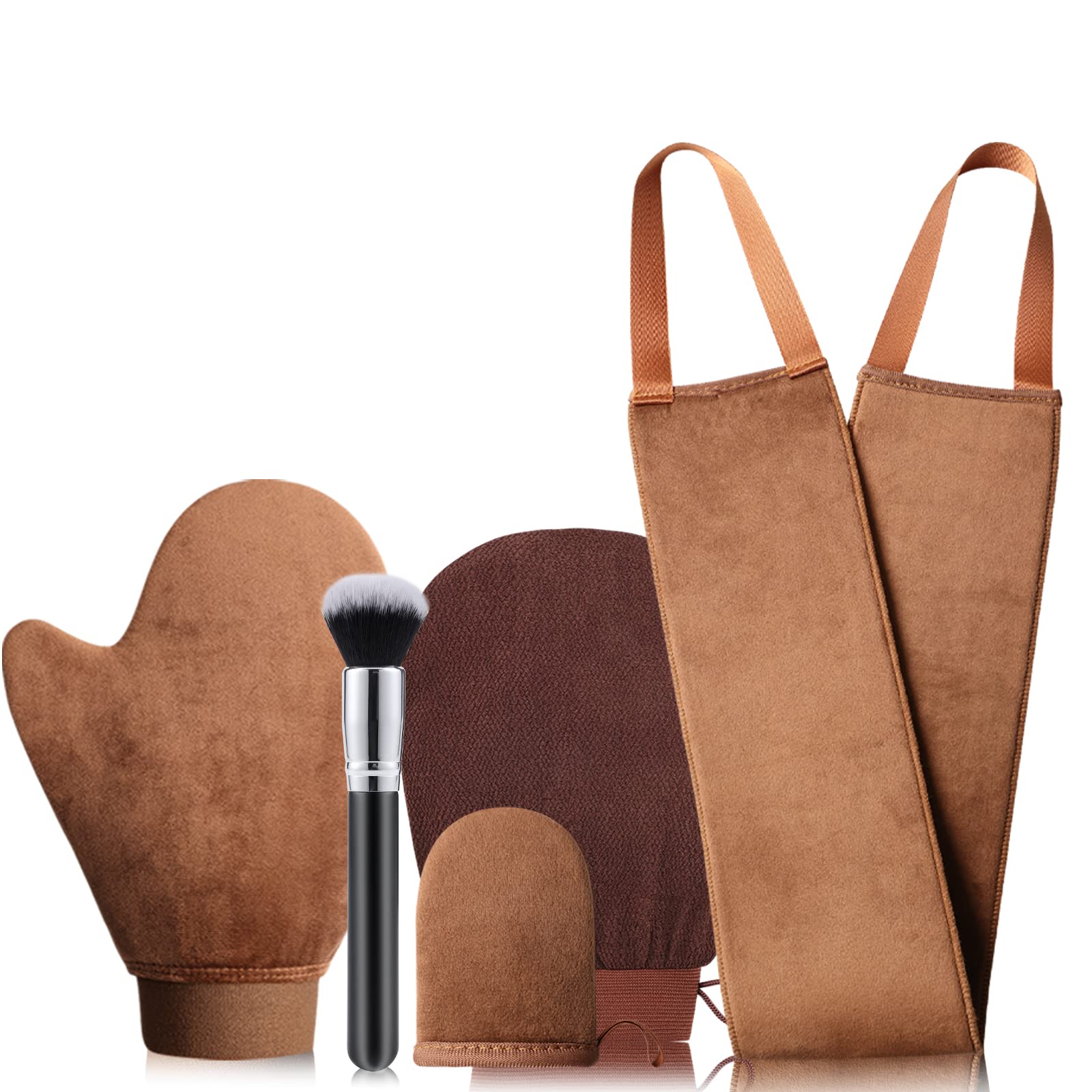 GAIYAH Self Tanning Mitt Set - 5 in 1 Fake Tan Applicator With Glove for Back, Velvet Mitt, Brush and Lotion Applicator