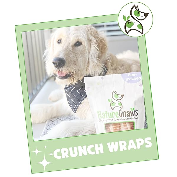 NATURE GNAWS BEEF TRACHEA CRUNCH WRAPS FOR DOGS (3 COUNT) – LONG LASTING NATURAL BEEF JERKY DOG CHEW BONES – RAWHIDE FREE