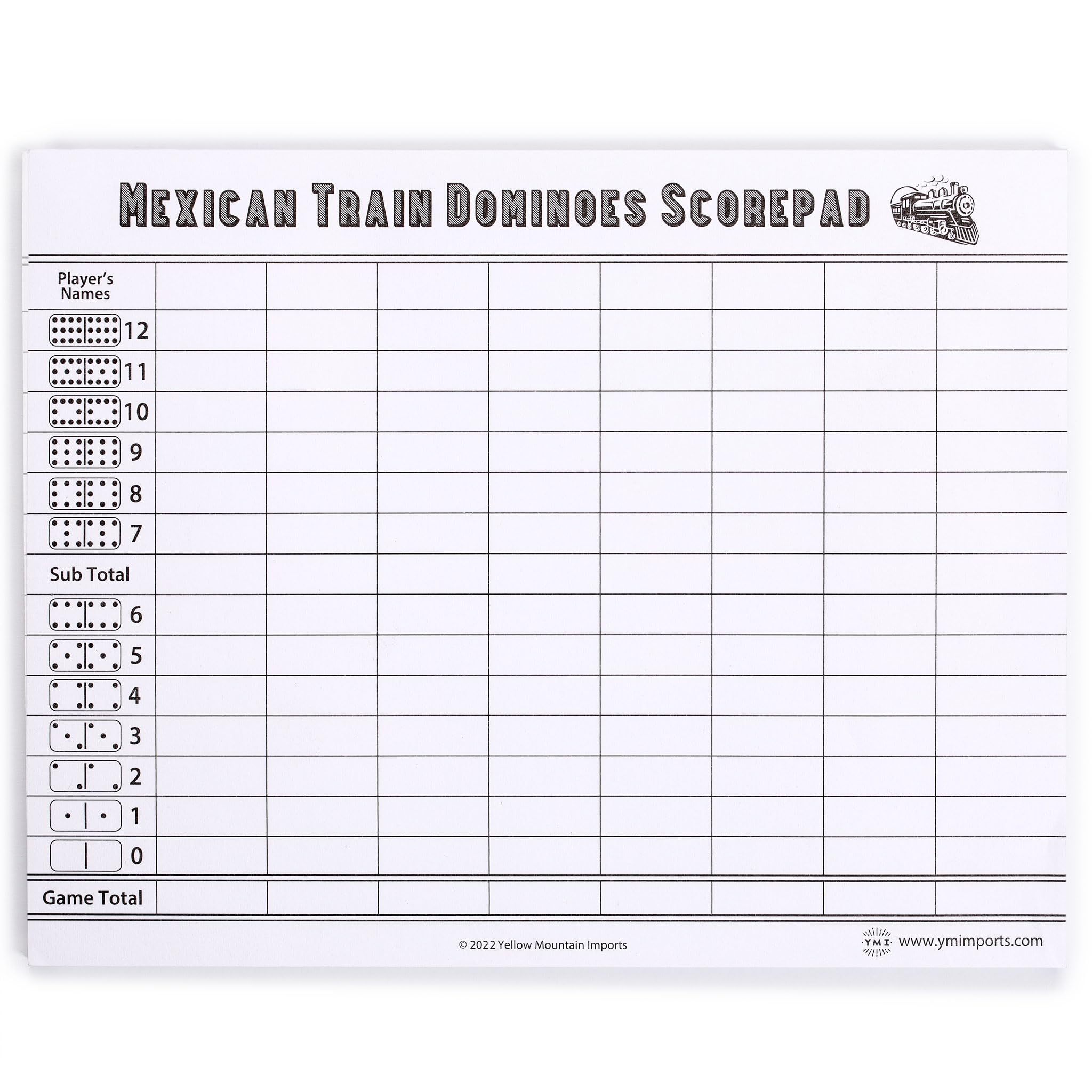 Yellow Mountain Imports Mexican Train Dominoes Scorepad - 50 Sheets