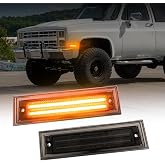 AUTOONE Turn Signal Markers for 1981-91 Chevy Blazer Suburban C/K 10 20 30 | GMC Jimmy R/V1500 2500 3500, C/K 1500 2500 3500, Amber Yellow &amp; Smoked Lens, Fender Bumper Marker Lights, 2PCS