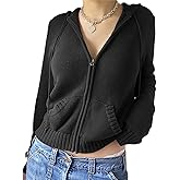 Yuemengxuan Women Zip Up Hoodie Y2k Vintage Long Sleeve Knitted Sweatshirt 90s Crop top Knitwear Coat Jacket Streetwear