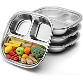 Abekuta Stainless Steel Kids Plates, Balanced Bites Divided Plate for Toddlers, 3 Compartment Portion Control Tray Dishes, Fo
