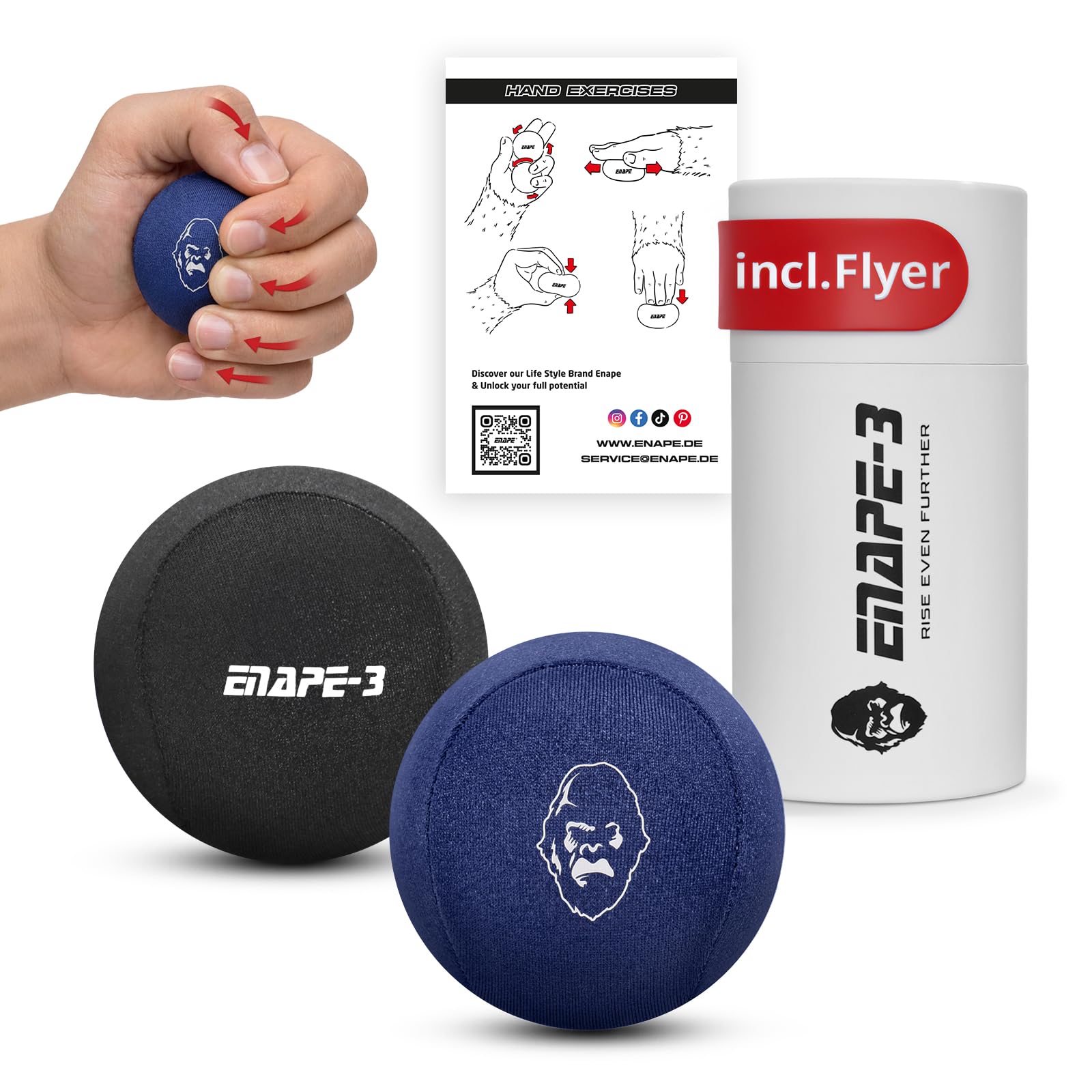 Enape® Stress Ball Set of 2 for Adults and Kids – Elegant Box with Minimalist Design – Soft and Medium Hard Balls for Stress Relief and Hand Exercise