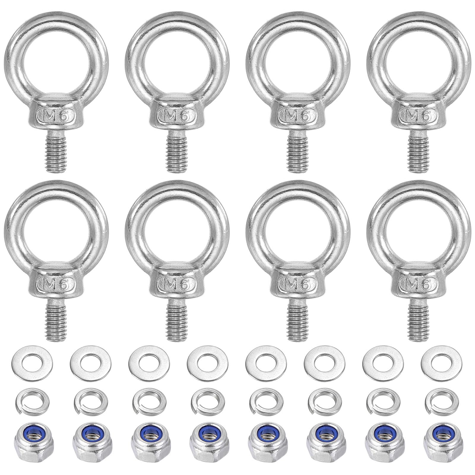 PATIKIL M6 x 11mm Lifting Shoulder Eye Bolt, 8Pcs 304 Stainless Steel Lifting Ring Threaded Eyebolt with Nuts Washers for Hanging Hammocks Articles