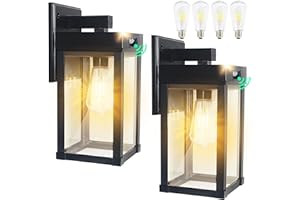 CYHKEE 2 Pack Solar Wall Lights Outdoor Waterproof with 3 Lighting Modes & Motion Sensor, Dusk to Dawn Exterior Porch Light fixtures, Solar Wall Lantern Fixture for Garage Porch Yard Front Door