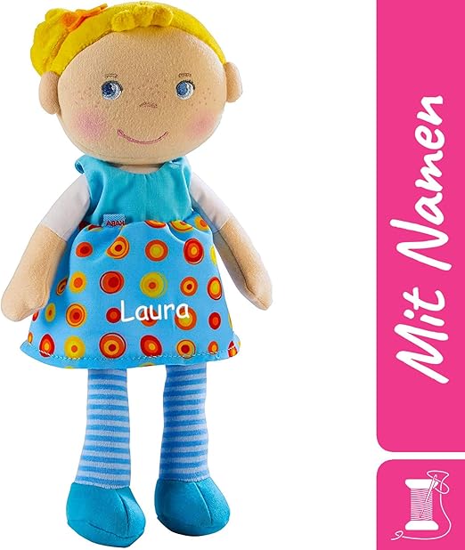 HABA Stoffpuppe Edda mit Namen Bestickt, weiche Erste Baby Puppe mit