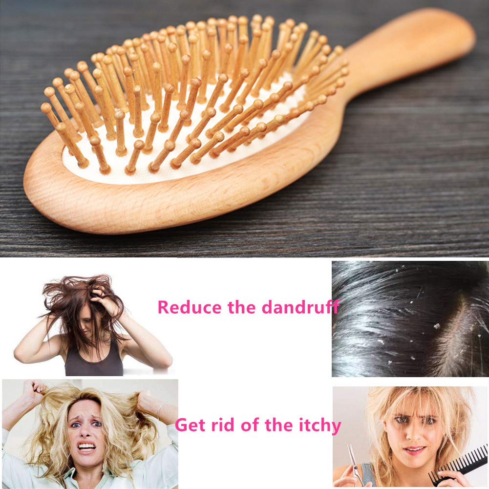 Wood Hair Brush,100% Wooden scalp brush Scalp Massage Antistatic Wooden Hair Comb Natural Wood Handle Portable Size and Fits Gift (9 in)