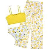 Vogseek 6-16T Girls 3 Pieces Bikini Bathing Suit with Rash Guard Pants Quick Dry Swimwear Cover-Up Sets