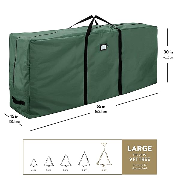 ZOBER 600D OXFORD FABRIC LARGE CHRISTMAS TREE STORAGE BAG – FITS 9 FT ARTIFICIAL TREES – TEAR PROOF WATERPROOF CHRISTMAS TREE BAG FOR STORAGE BOX FOR XMAS – STRONG, DURABLE HANDLES – CARD SLOT – GREEN