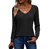Zeagoo Womens Sweaters Fall Trendy Casual Long Sleeve Shirt Lightweight V Neck Off Shoulder Crochet Pullover Top Outfit