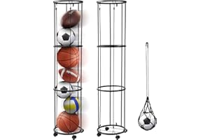 KIFFRIDE 3-Layer Vertical Ball Storage Rack, Garage Ball Storage Rack, Wall-Mounted Basketball Holder - Comes with Mesh Drawstring Ball Bag - Suitable for Football, Volleyball, Soccer, Basketball