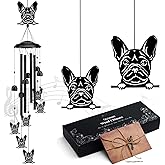 Gabzart Bulldog Wind Chimes for Outside/Indoors, Bulldog Gifts for Women Mom Grandma, Aluminum Tubes Windchimes S Hook, 37" Wind Chime Hanging Decor for Home Patio Garden Porch Yard (Black-Bulldog)