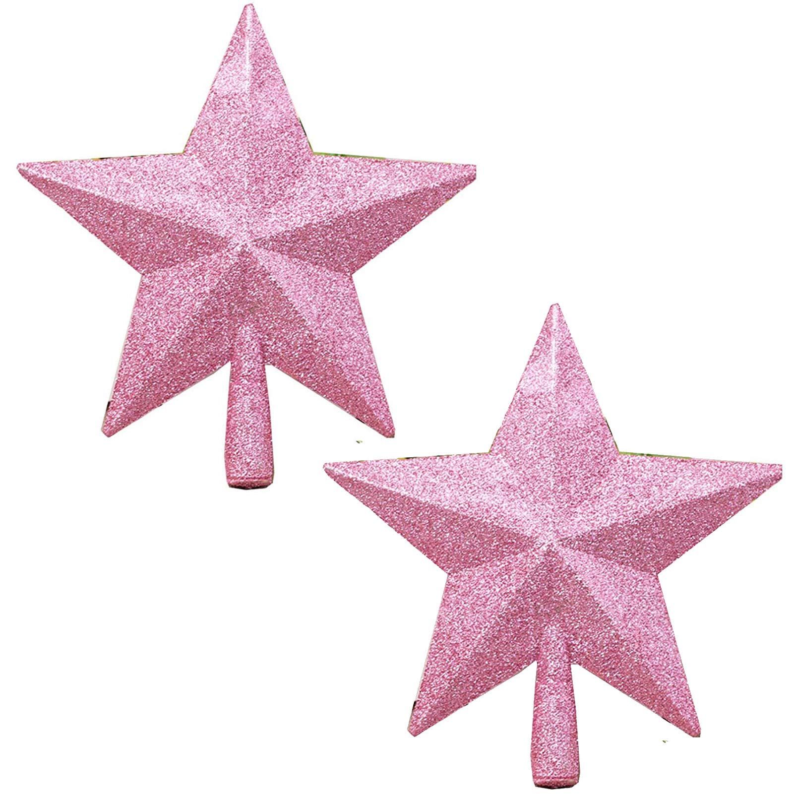 Photo 1 of 2 Pack Glittered Mini Star Christmas Tree Topper Star Treetop for Small Christmas Tree Ornaments (Pink)