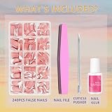 EONFAVE French False Nails 240Pcs Short Square French Tip Full Cover Kit view 5