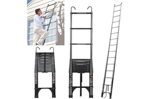 JADDUO 20.3 FT Telescopic Ladder, Aluminium Black Telescoping Ladder with Non-Slip Feet and Stable Hook, Portable Extension Ladder for Household and Outdoor Working, Heavy Duty 330 lbs Max Capacity