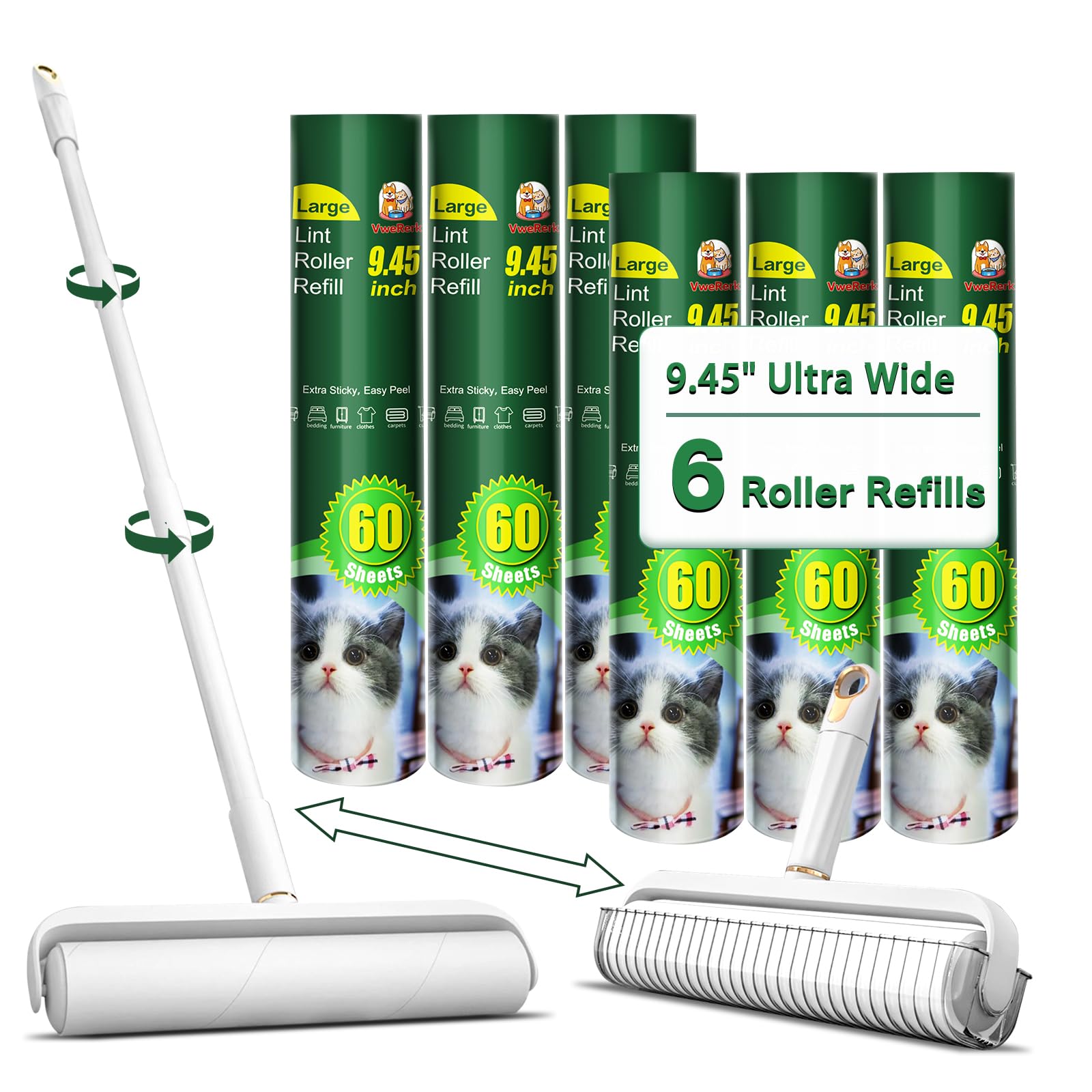 Photo 1 of Large Lint Rollers for Pet Hair, Floor Lint Roller with 9.45 in Giant Lint Roller Refill 360 Sheets Total, Extendable Handle Sticky Rollers for Floor, Carpet, Furniture, Clothing & Couch (White)