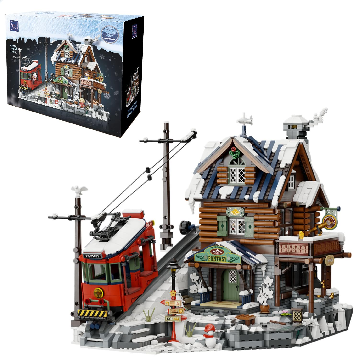 Photo 1 of PANTASY Winter Summit Ski Lodge Building Set,3-Story Mountain Cabin with Vintage Tram&Snowy Landscape,Modular Brick Architecture Model with Opening Wall,Ice Cave&Minifigures Holiday Display for Adults