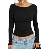 EasyGala Womens Cotton Ribbed Long Sleeve Shirts Fall Boat Neck Fiited Tops | 95% Cotton, Stretchy Layering Knit Top, Basic D