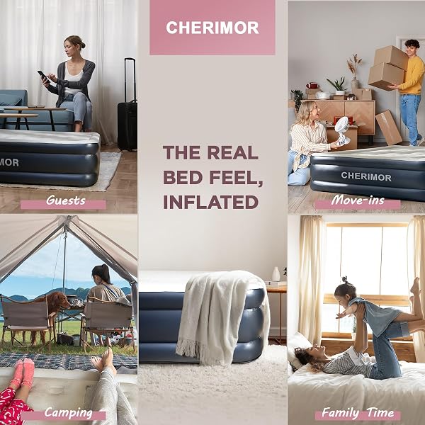 CHERIMOR QUEEN AIR MATTRESS WITH BUILT IN PUMP, 18″ ELEVATED HEIGHT, 48HR LEAK-TESTED, HONEYCOMB COIL SUPPORT, 800 LBS CAPACITY, FAST 3-MIN INFLATION–BLOW UP MATTRESS FOR GUEST ROOM & SLEEPOVER
