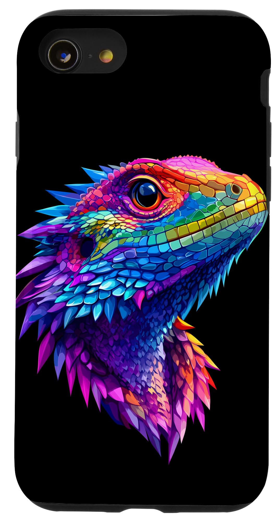 Colorful Bearded Dragon Face Reptile Animal Lover Black Case for iPhone SE (2020) / 7 / 8