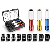 BILITOOLS 12 PC 1/2" Wheel Lug Nut Socket set, Long &amp; Shallow Impact Socket | Non-marring &amp; Thin Wall Lug Nut Socket Set，17/19/21mm Extended for Wheel Lug Nut Remover, 10-24mm Shallow Socket Set, CR-MO