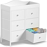 BOLUO White Changing Table Dresser with 6 Drawers Baby Dresser with Changing Table Top Diaper Changing Station with Storage for Nursery Modern