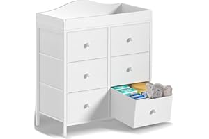 BOLUO Changing Table Dresser with 6 Fabric Drawers, Baby Dresser with Changing Table Top Diaper Changing Station with Storage for Nursery Modern