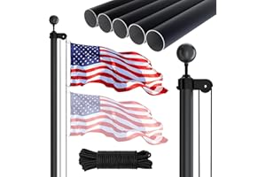 NELXINJO 20FT Sectional Flag Pole Kit, Heavy Duty Aluminum Outdoor In-Ground Flagpole, Black Ball Top, 3x5 USA Flag for Residential commercial Outdoor Garden(20FT, Black)