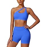 ABOCIW Workout Sets for Women Crossover High Waist Biker Shorts One Shoulder Sports Bra 2 Piece Gym Yoga Outfits