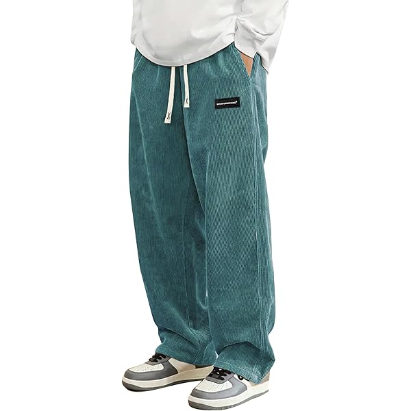 Y2K Corduroy Pants Men Vintage Baggy Pants Loose Fit Cargo