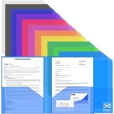 Reeplan 50 Pack Plastic Folders with 2 Pockets, Letter Size, 12 Colors
