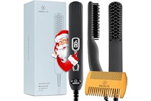 Aberlite EDC - Premium Beard Straightener Brush - Professional Heated Straightening Comb and Grooming Kit for Men (Gray)