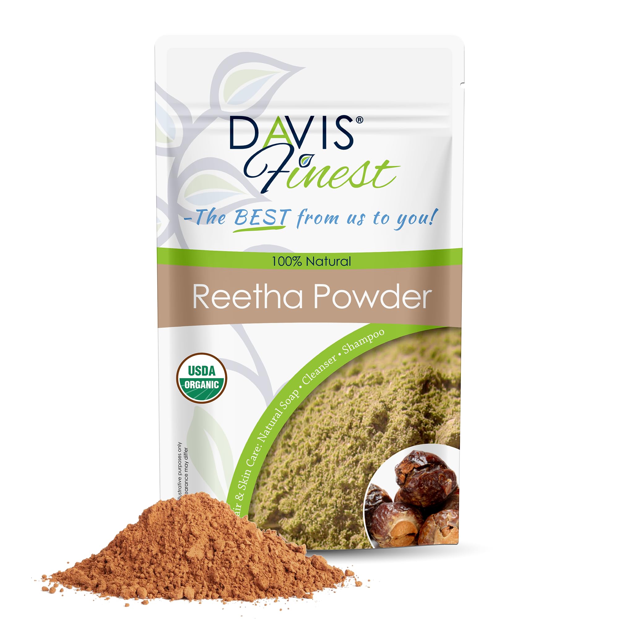 Davis Finest Reetha Aritha Soap Nuts Powder 250g, SLS-Free, Shampoo, Soap, Body Wash, Deep Cleansing, Vegan (250g)