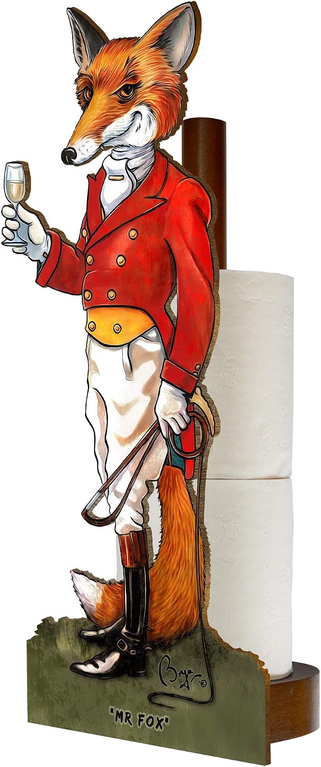 Looprints Fun Toilet Roll Storage & Kitchen Towel Holder Wooden Stand, Mr Fox, Various Size