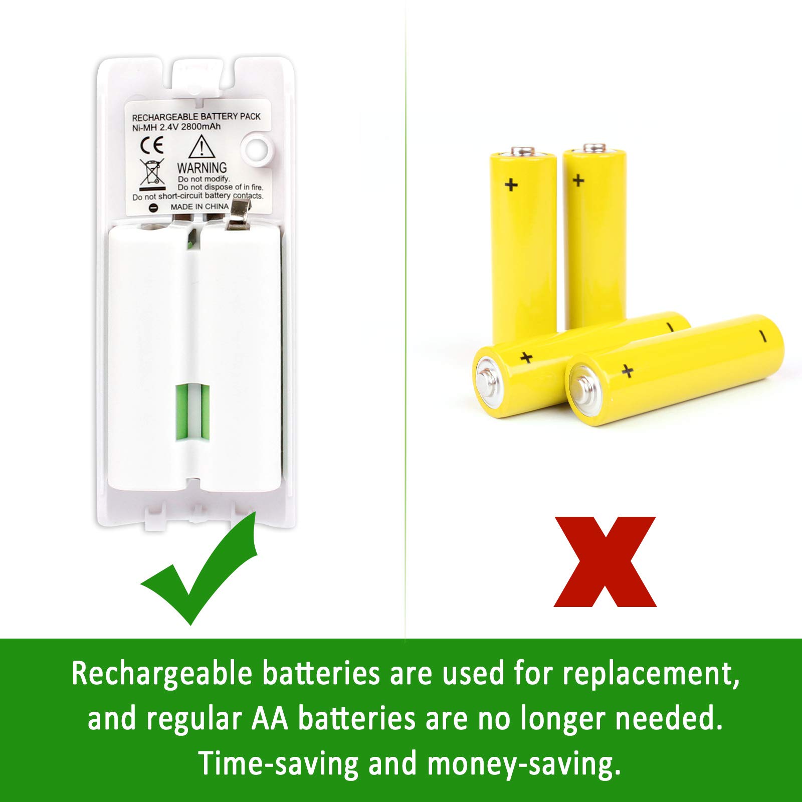 4 Pcs Wii Remote Batteries Rechargeable, 2800mAh High-Capacity Rechargeable Batteries for Nintendo Wii/Wii U Remote Controller (White)