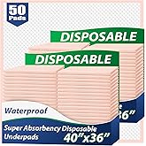 MKISS Extra Large Waterproof Bed Pads 40" x 36"(50 Count), Disposable Super Absorbent Heavy Duty Incontinence Underpads, Thicken Chucks Pads for Adults, Children, Babies, Elderly and Pets