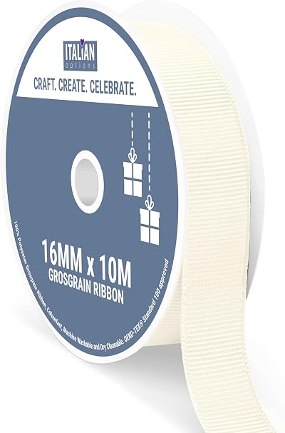 Italian Options Grosgrain Ribbon 16mm Cream Roll 10m Premium Craft Sateen