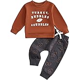 Lenjindjer Toddler Baby Boy Thanksgiving Outfit Long Sleeve Letter Print Sweatshirt Jogger Pants Infant Fall Football Clothes