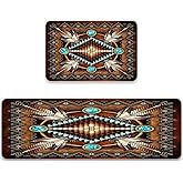 JILANGCA Rustic Southwestern Kitchen Rug Set of 2 Tribal Native American Indian,Washable Kitchen Mat Geometric Cushioned Floor Mats Anti Fatigue Non-Slip Kitchen Runner Rugs,17.7"x47.2"+17.5"x29.5"