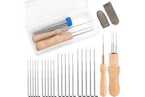 Yizzvb 20 Pcs Wool Felting Needles with Wooden Handle Finger Cots, 4 Sizes Felting Needles Felting Supplies, Needle Felting S