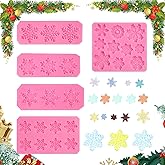 5 PCS Snowflake Silicone Fondant Mold Winter Snowflake Cake Decoration Mini Chocolate Candy Polymer Clay Resin Mold Making Supplies Sets Silicone Baking Mould for Christmas DIY Decoration（Pink）