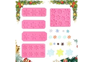 ONEUPIN 5 PCS Snowflake Silicone Fondant Mold Winter Snowflake Cake Decoration Mini Chocolate Candy Polymer Clay Resin Mold Making Supplies Sets Silicone Baking Mould for Christmas DIY Decoration（Pink）