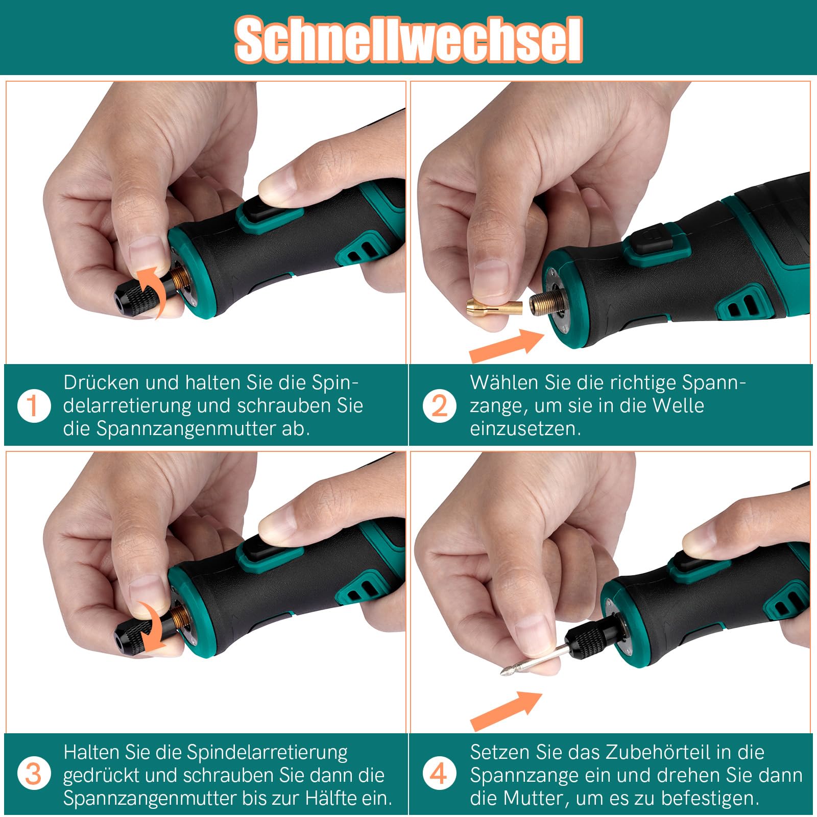 Multifunktionswerkzeug Akku - NEU MASTER 8V 2.0Ah Akku Rotationswerkzeug mit 117 Stück Zubehör, LED Light und 5-Gang, Multifunktionswerkzeuge Set zum Bohren, Gravieren, Polieren, Schleifen 7