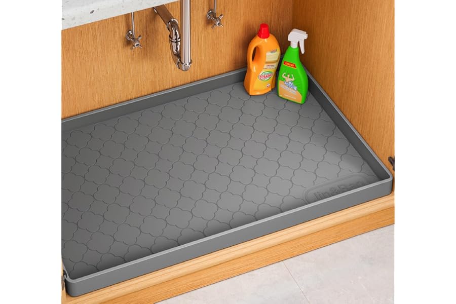 Jin&Bao Waterproof Under Sink Mat 34" x 22", Thick Silicone Mat Cabinet Protector for Kitchen and Bathroom, Shelf Liner, Home Book