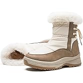 XRH Women's Black Waterproof Snow Boots Winter Mid Calf Fur Lined Boots for Women Non-Slip Fuzzy Platform Booties for Cold Weather