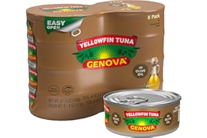 Genova Premium Yellowfin Tuna in Olive Oil, 5 Ounce Cans, 8-Pack – Nutrient Rich, High Protein Canned Tuna Fish - Delicious, Easy, Nutritious Ready to Eat Meals