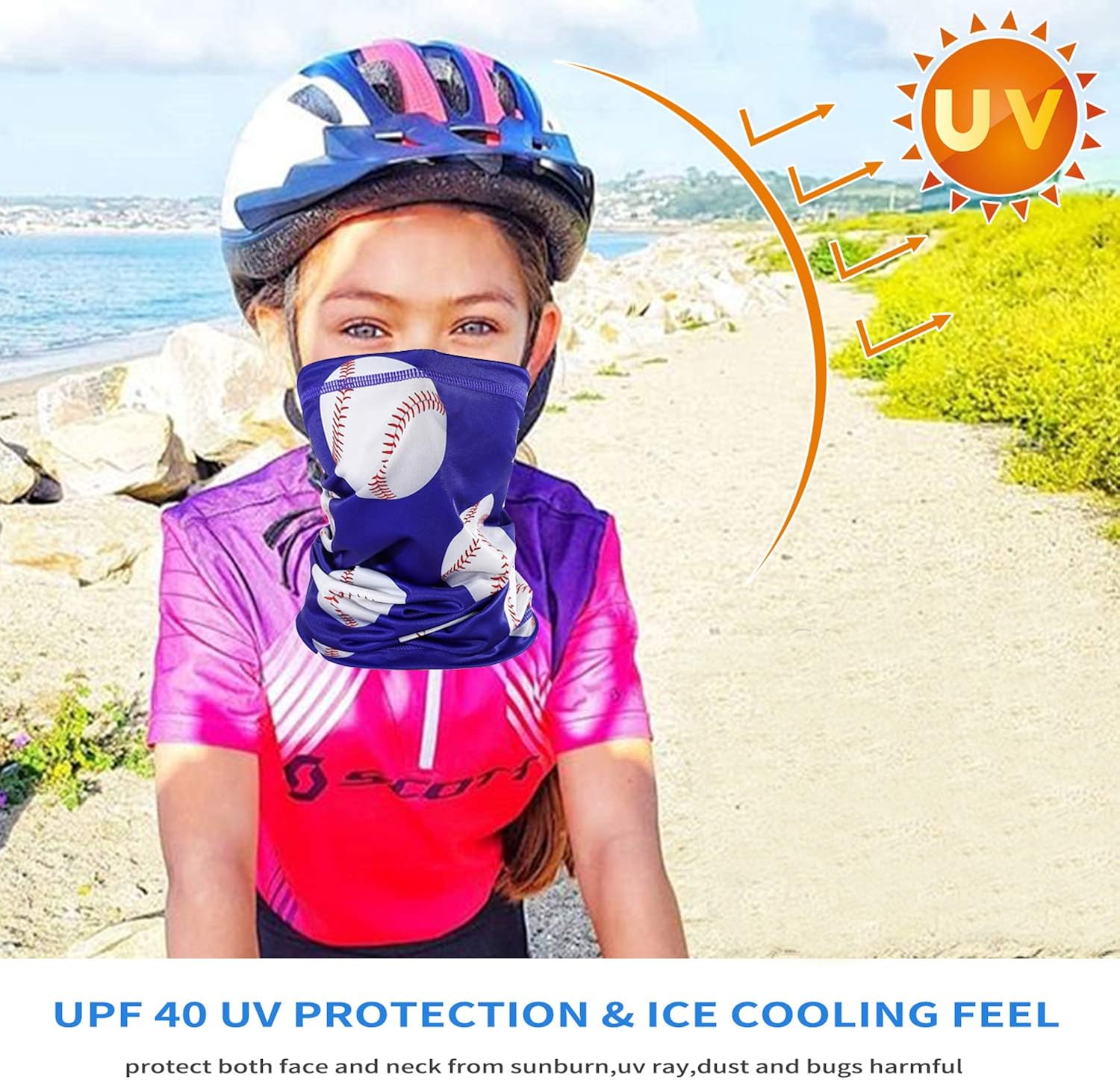 Kids Gator Mask Baseball Boys Gift Face Gaiter Bandanas 4-12 Years Old Youth Gaitor UV Sun Protection Outdoor Sport Themed Fishing Masks (Baseball): Clothing