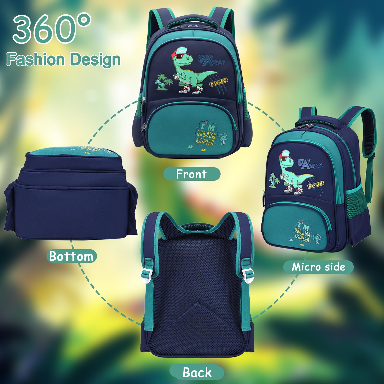 Auirshiky Kinderrucksack Jungen, Kleiner Dinosaurier Rucksack Kinder mit Brustgurt, Wasserdicht Vorschule Kleinkind Schulrucksack Kindergarten Schultasche (Dinosaurier Grün) (Mail Blue) 5
