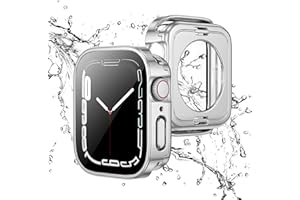 GEITOO 2 in 1 for Apple Watch Waterproof Case Series 6/5/4/SE 44mm with Tempered Glass Screen Protector,Straight Edge PC Fron