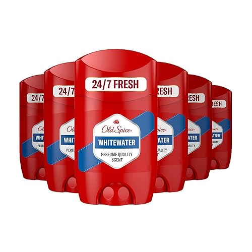 Old Spice Whitewater Men's Deodorant Stick 50ml x 6, 24/7 Fressshhh With Daily Use, Long Lasting Perfume Quality Scent, Odour Protection, 0% Aluminium Salts, Invisible On Black & White